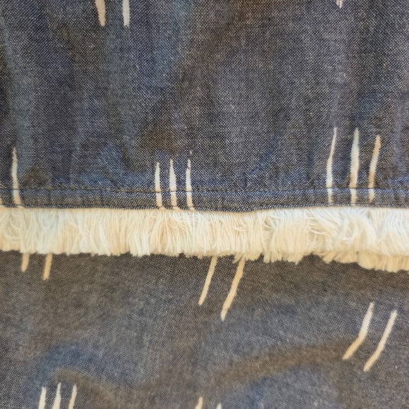 Lilla P Womens XS Blue White Dash Print Cotton Maxi Dress Fringe Hem Button Back - Picture 5 of 12